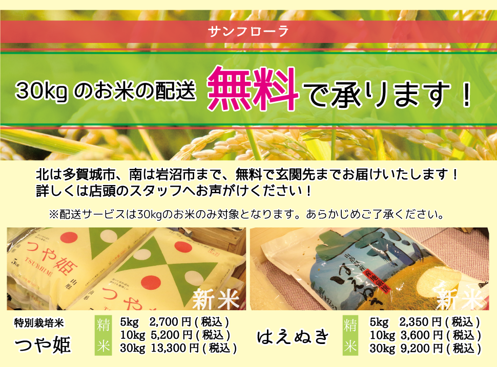 サンフローラ_つや姫_はえぬき_お米配達無料