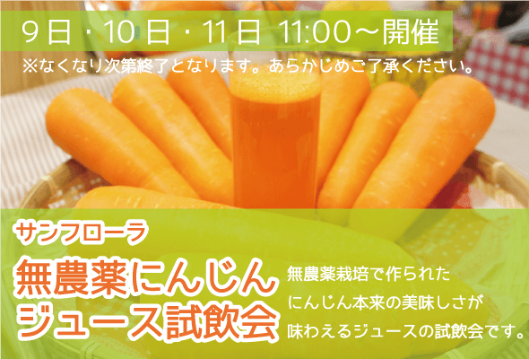 サンフローラ_無農薬にんじんジュース試飲会_無農薬栽培のにんじん