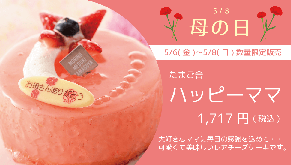 たまご舎 5/6(金)〜5/8(日)数量限定販売 可愛くて美味しいレアチーズケーキ ハッピーママ 1717円