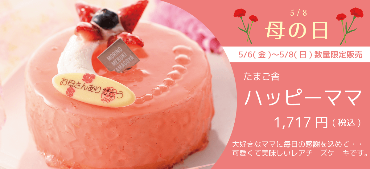 たまご舎 5/6(金)〜5/8(日)数量限定販売 可愛くて美味しいレアチーズケーキ ハッピーママ 1717円