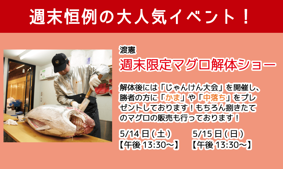 週末恒例の大人気イベント！渡憲 週末限定マグロ解体ショー