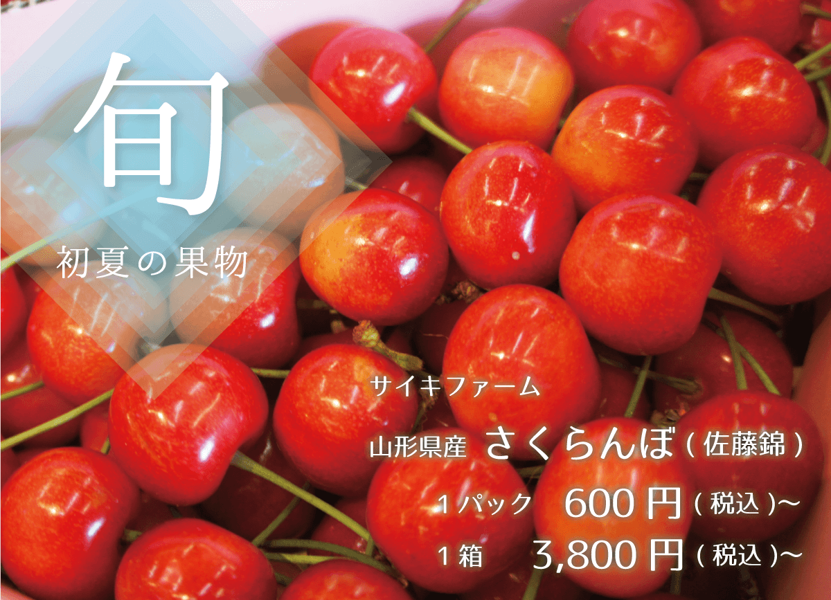 初夏の旬の果物 サイキファーム 山形県産さくらんぼ(佐藤錦)1パック600円~