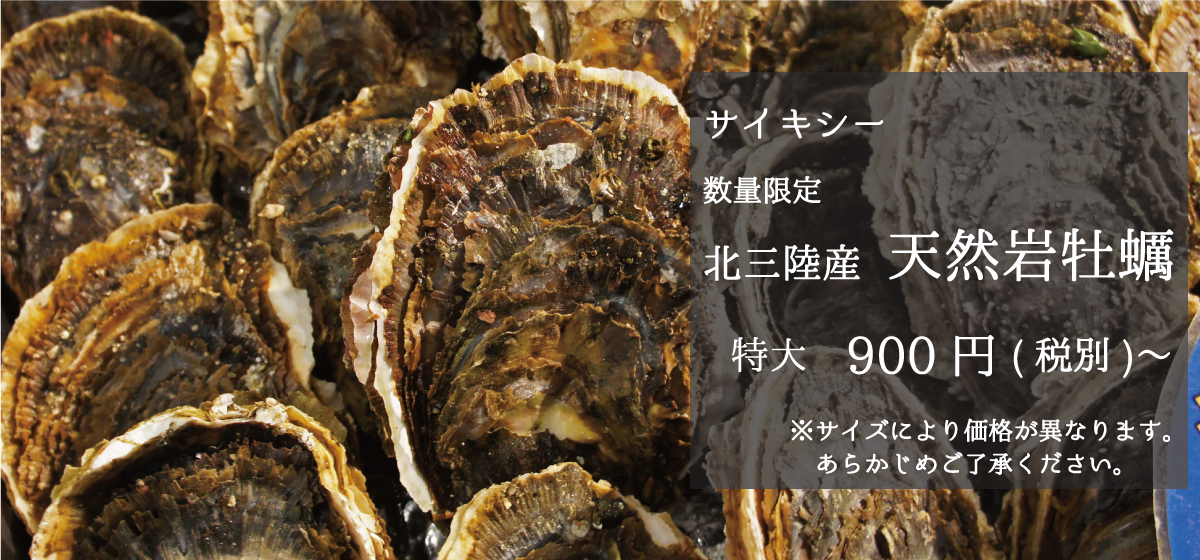 サイキシー 数量限定 北三陸産天然岩牡蠣 特大900円〜