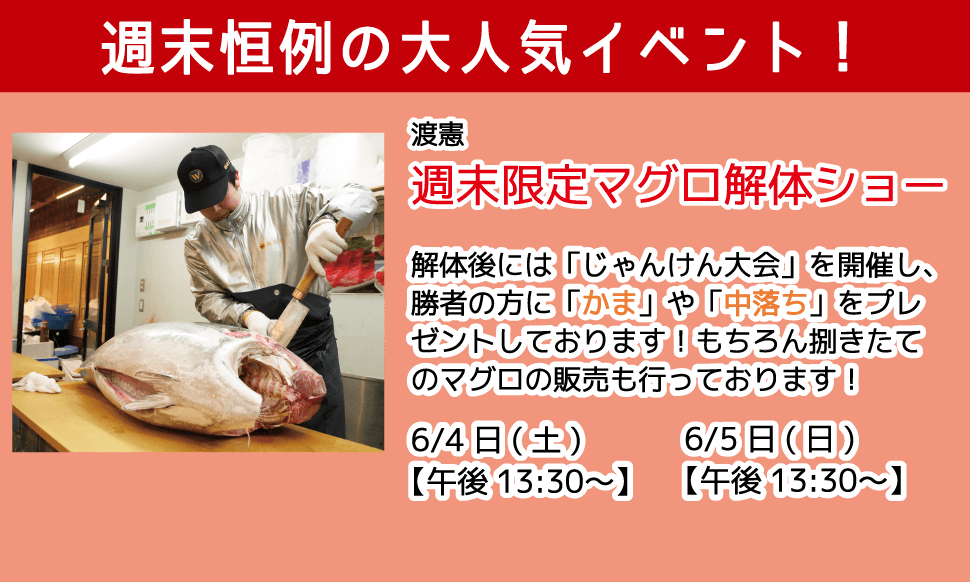 週末恒例の大人気イベント！渡憲 週末限定マグロ解体ショー