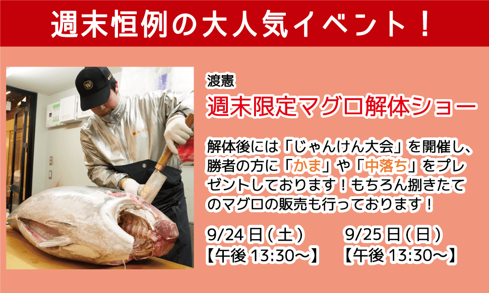 週末恒例の大人気イベント！渡憲 週末限定マグロ解体ショー