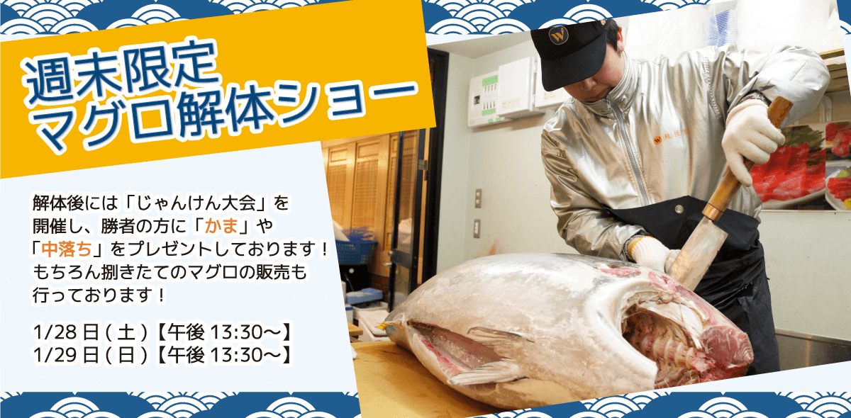 週末恒例の大人気イベント！渡憲 週末限定マグロ解体ショー