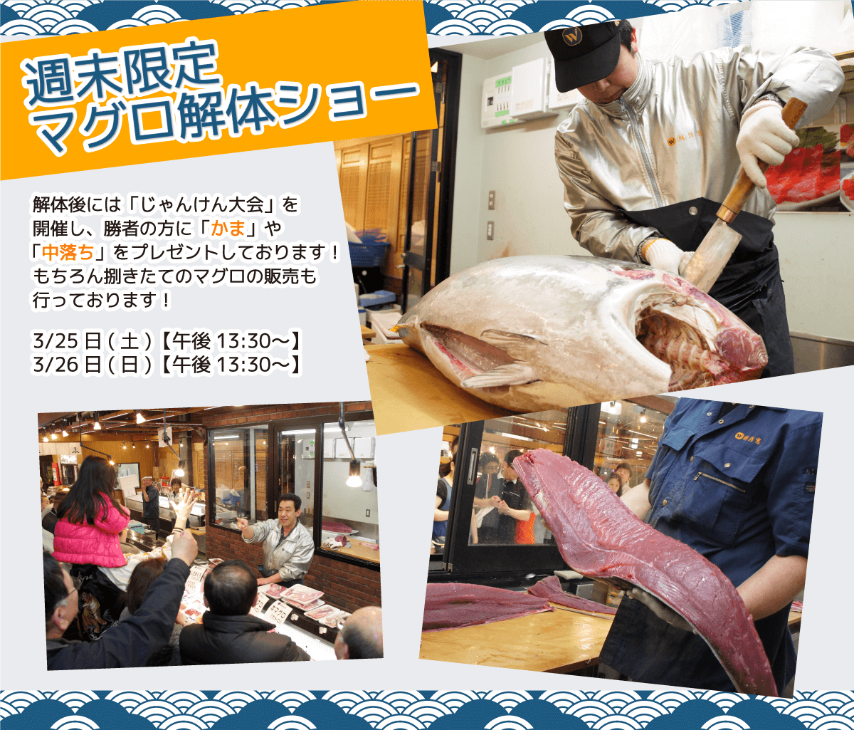 週末恒例の大人気イベント！渡憲 週末限定マグロ解体ショー