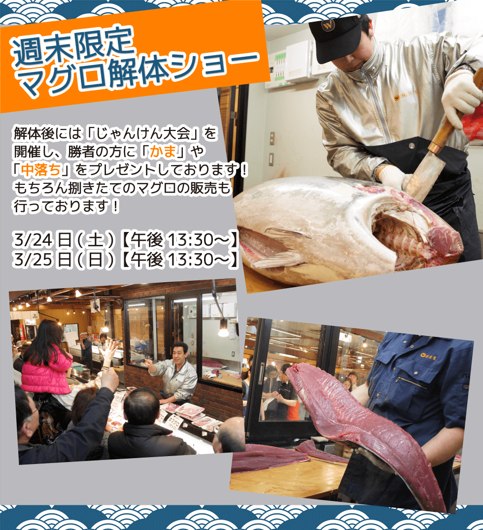週末恒例の大人気イベント!渡憲 週末限定マグロ解体ショー