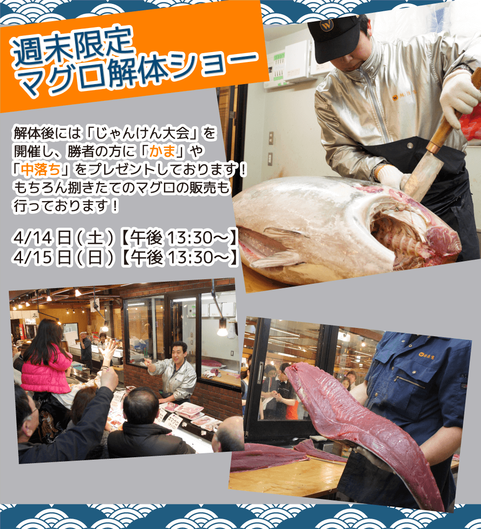 週末恒例の大人気イベント！渡憲 週末限定マグロ解体ショー