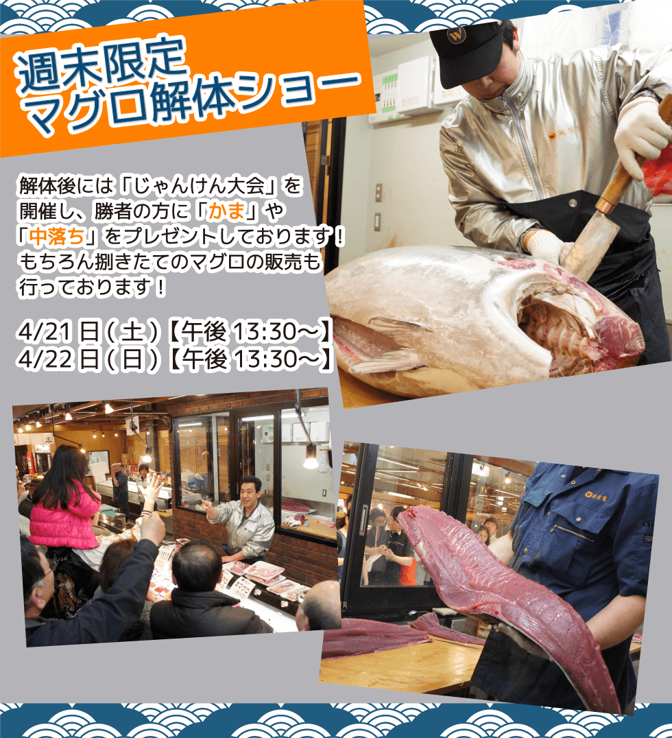 週末恒例の大人気イベント！渡憲 週末限定マグロ解体ショー